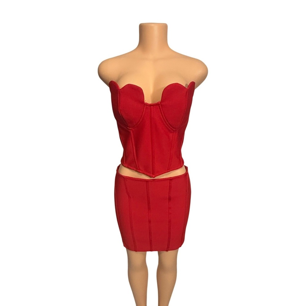 Fashion Nova My Sweetheart Skirt Red Bandage 2 Piece Set XL NWT - Picture 4 of 12
